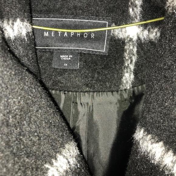 Metaphor Shawl Collar Belted Black and White Plaid Coat Jacket with Hood Size 1X - Picture 5 of 13